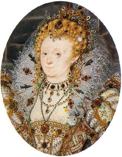 Nicholas Hilliard Portrait miniature of Elizabeth I of England with a crescent moon jewel in her hair oil painting image